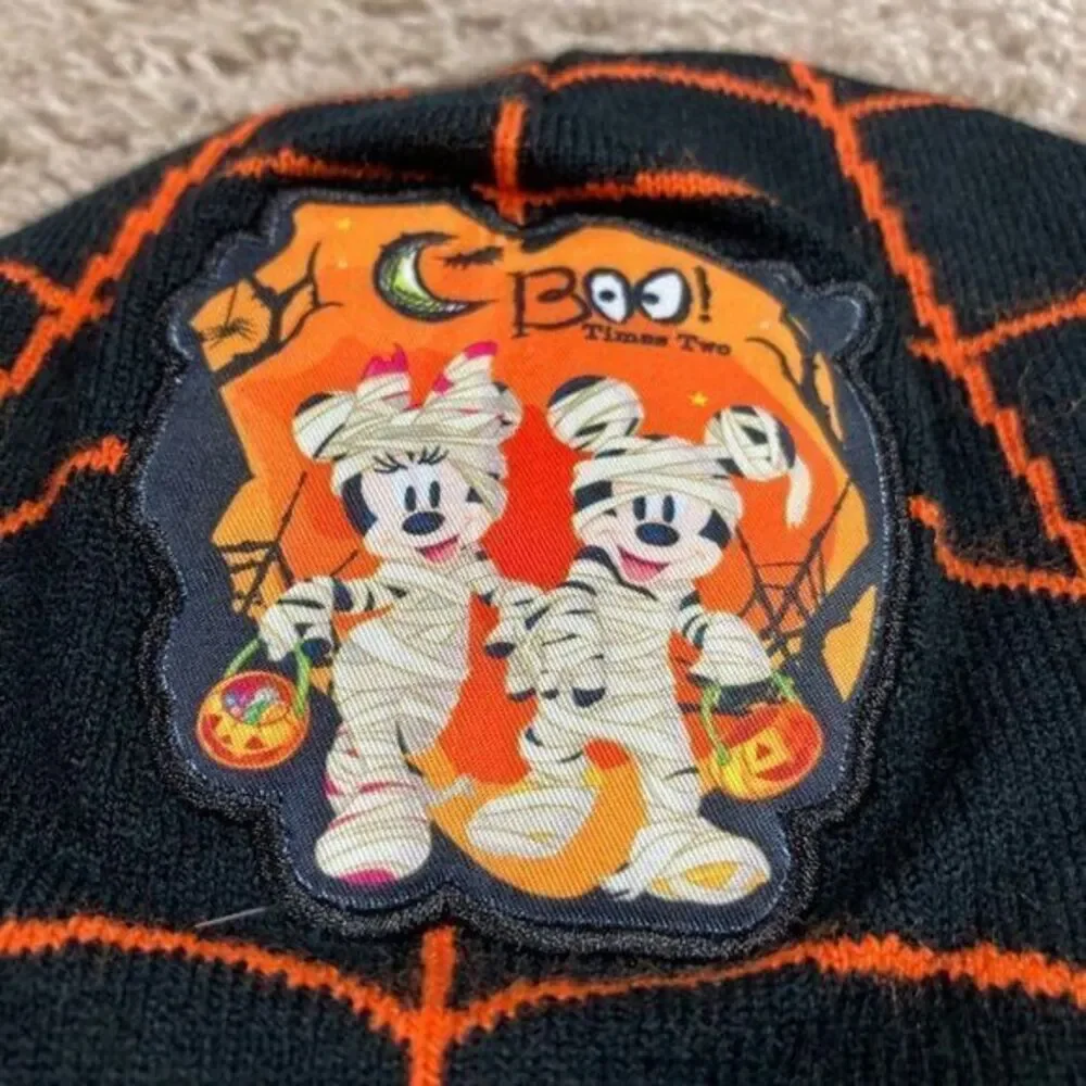 Disney Mickey Minnie Mouse Halloween Beanie Kids Black Mummy Spiderweb Knit Hat